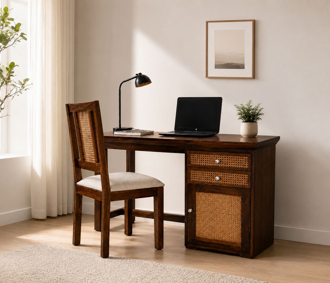 Anya Study Table With Cane Chair Sheesham Wood (WI)