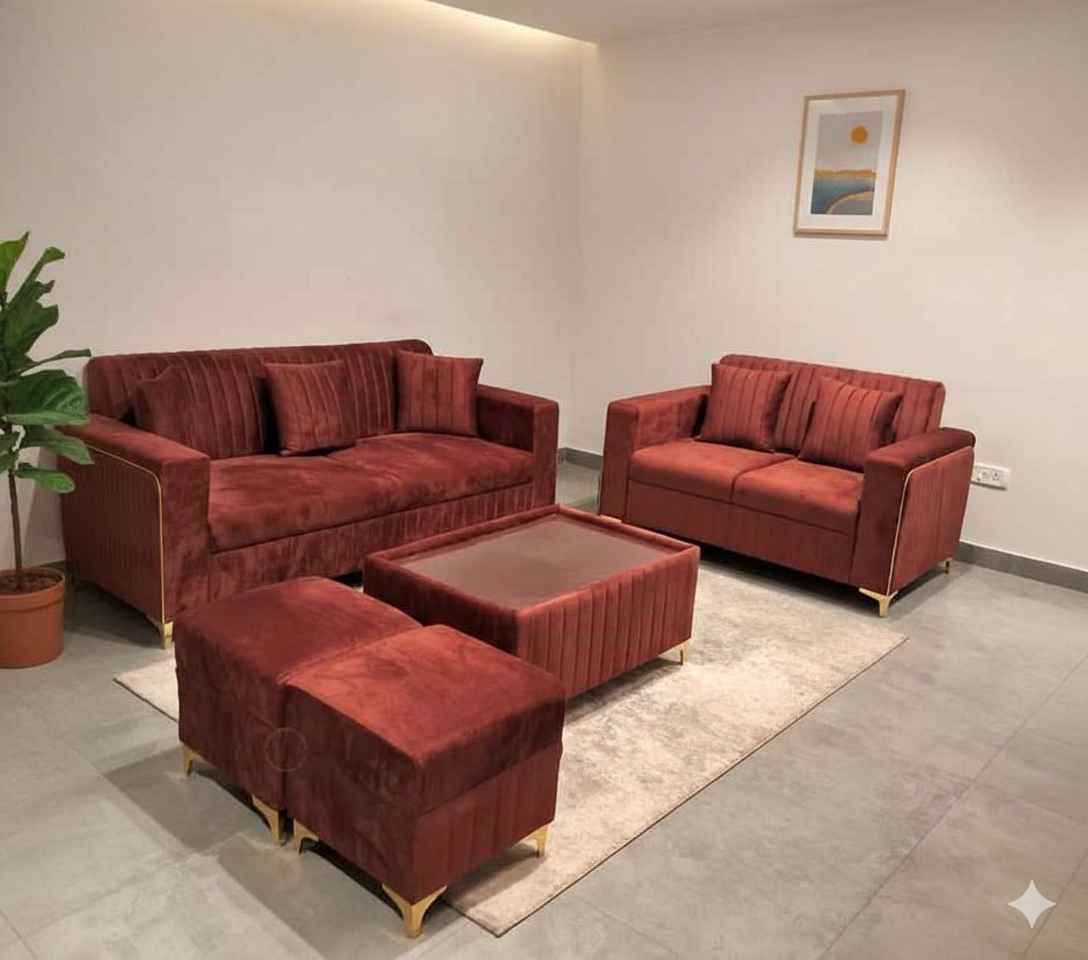 New Oreo Sofa 3+2 +2 Puffy +Center Table With Glass (EC)