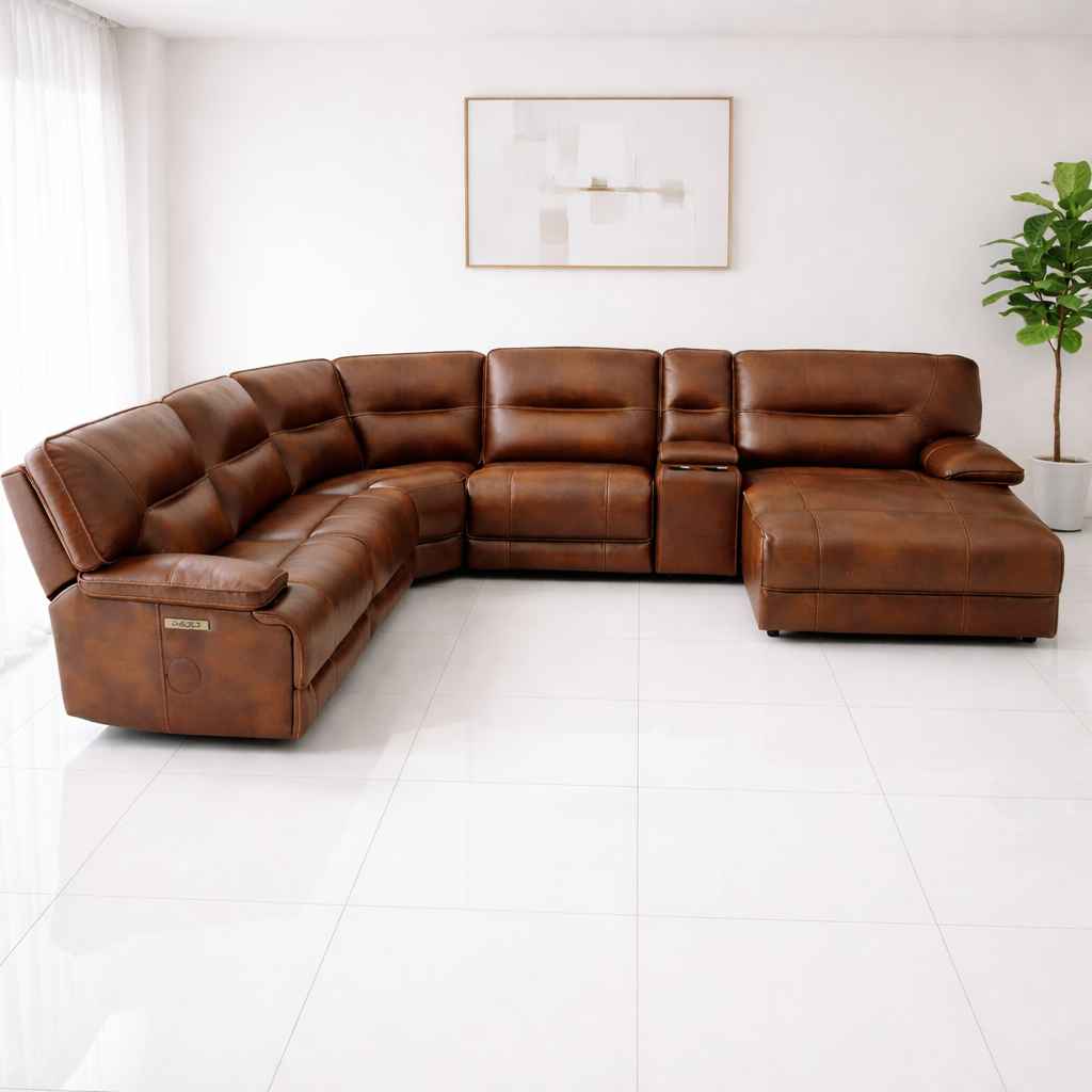 UX-Series 7004 Modern 3+2+1 Leather Sofa Set with Archtectural Metal Base (WF)(EC)